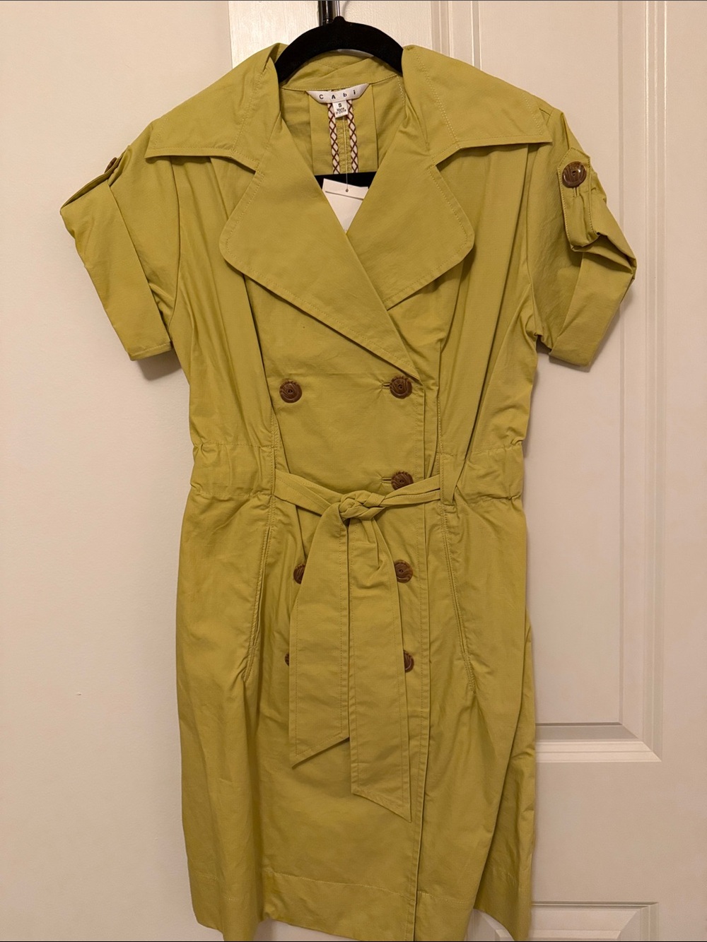 Cabi Women’s Short Sleeve Trench Dress in Lime Green
